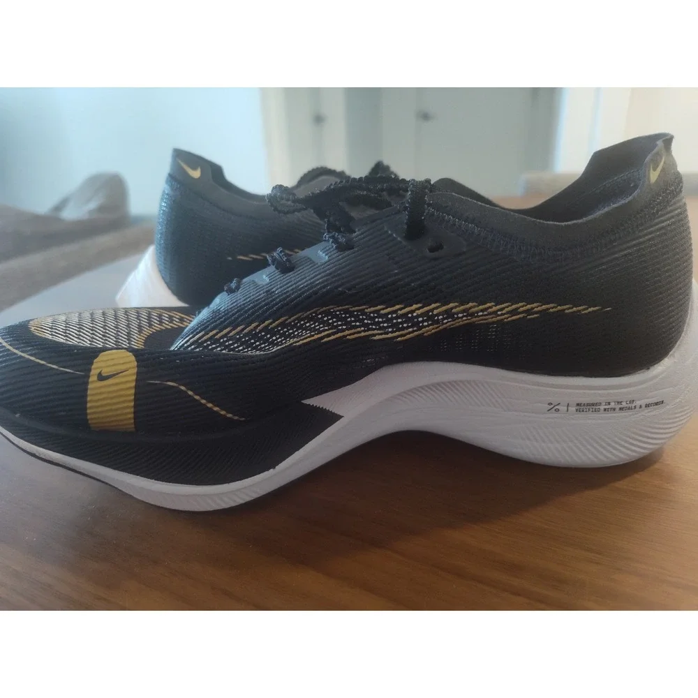 Nike ZoomX Vaporfly Next% 2 Black Gold Running Shoes CU4123-001 Womens 9.5
